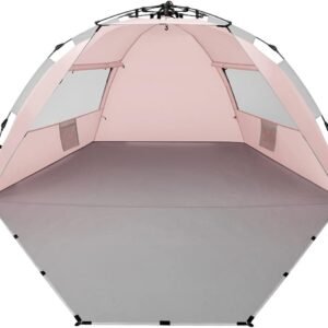 X-Large 4 Person Beach Tent Sun Shelter - Portable Sun Shade Instant Tent for Beach with Carrying Bag, Stakes, 6 Sand Pockets, Anti UV for Fishing Hiking Camping, Waterproof Windproof, Pink