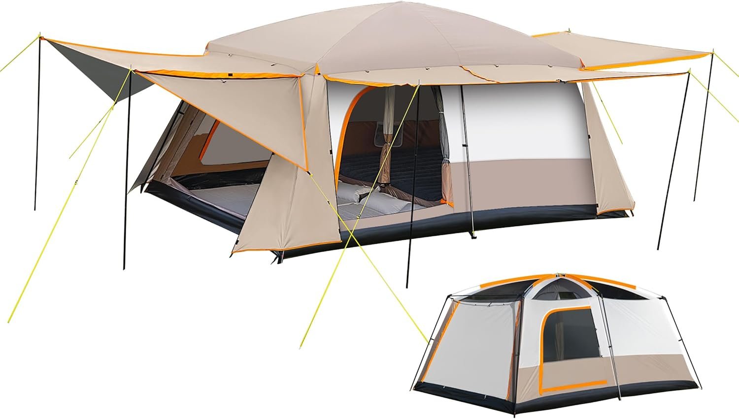 Camping Tent 4-6 Person, Double Layer, Multi-Room Family Cabin Tents with 3 Doors, Mesh Windows, Rainfly & Windproof, Large Waterpoof Tents for Outdoor Camping Hiking Picnic Gathering