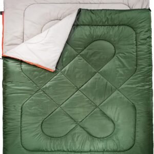 40°F Cool Weather Two-Person Sleeping Bag, 87 Inches x 59 Inches, Olive Green