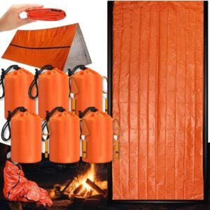 Emergency Sleeping Bag with Whistle, Portable Emergency Survival Bag, Lightweight Pocket Size Emergency Sleeping Bag, Waterproof Thermal Bivy Sack for Camping, Hiking (6)